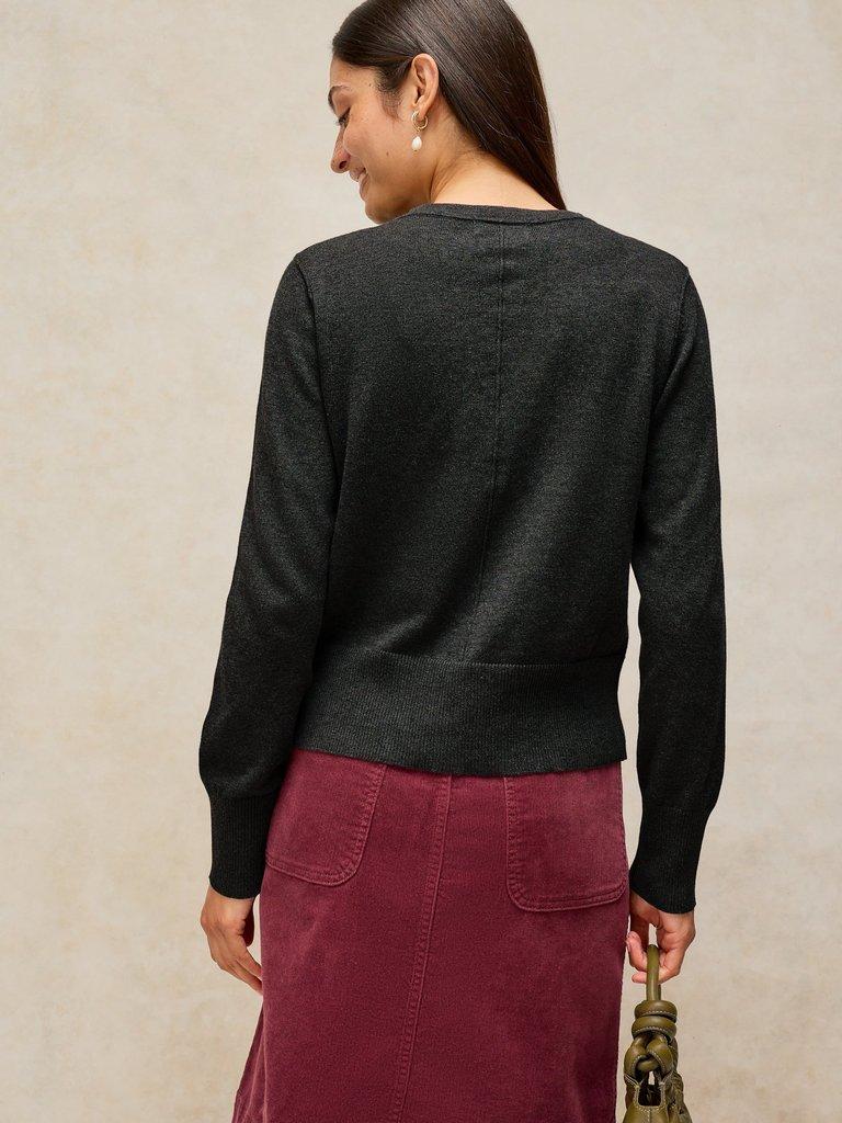 LOIS CARDI in DK GREY - MODEL BACK