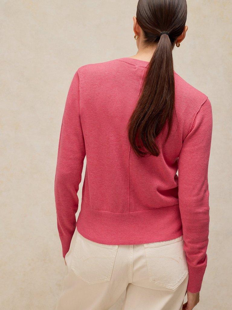 LOIS CARDI in MID PINK - MODEL BACK