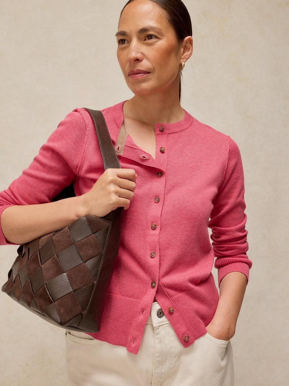 LOIS CARDI in MID PINK - MODEL DETAIL