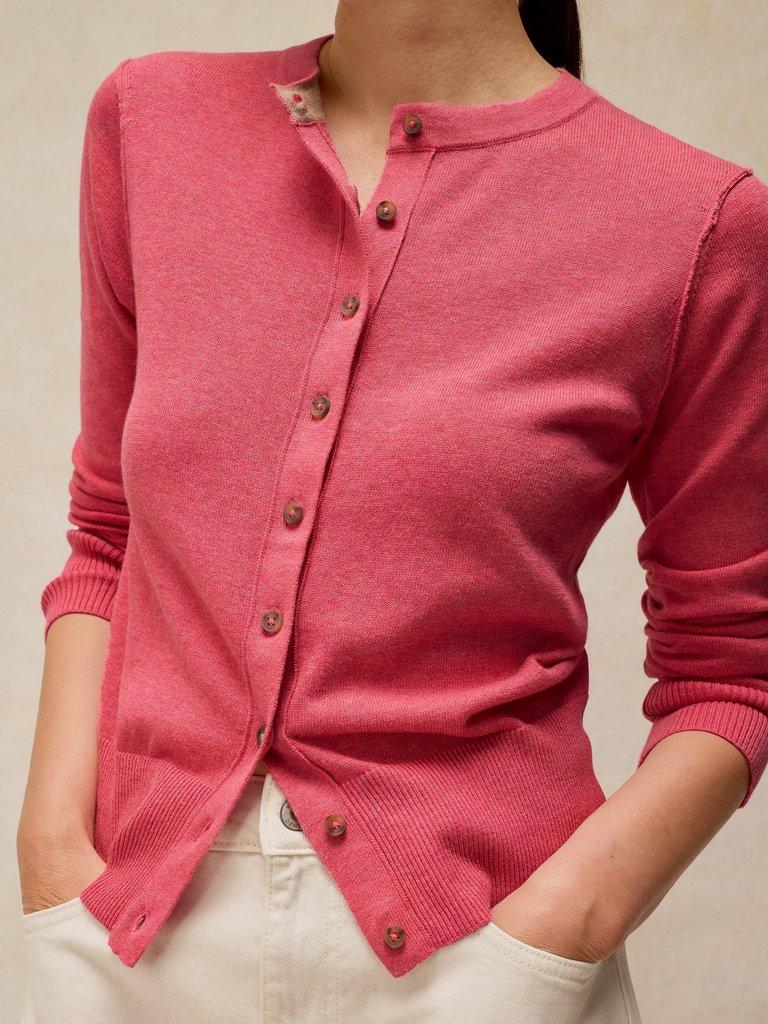 LOIS CARDI in MID PINK - MODEL FRONT