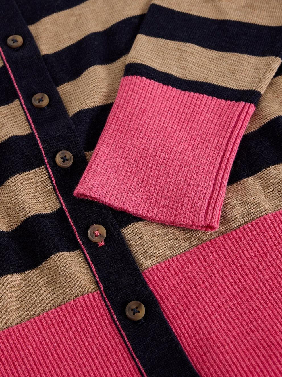 LOIS STRIPE CARDI in NAVY MULTI - FLAT DETAIL
