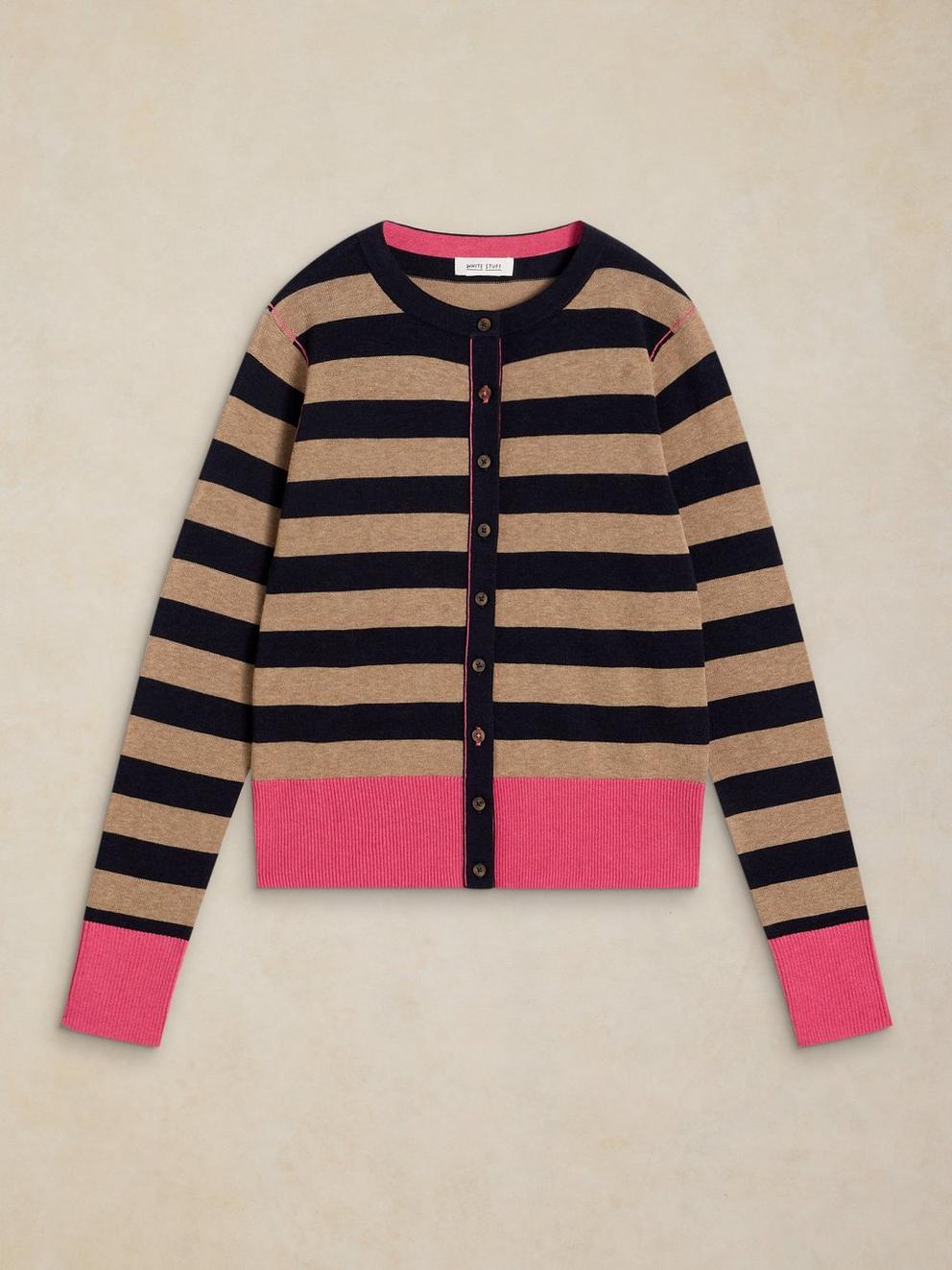 LOIS STRIPE CARDI in NAVY MULTI - FLAT FRONT
