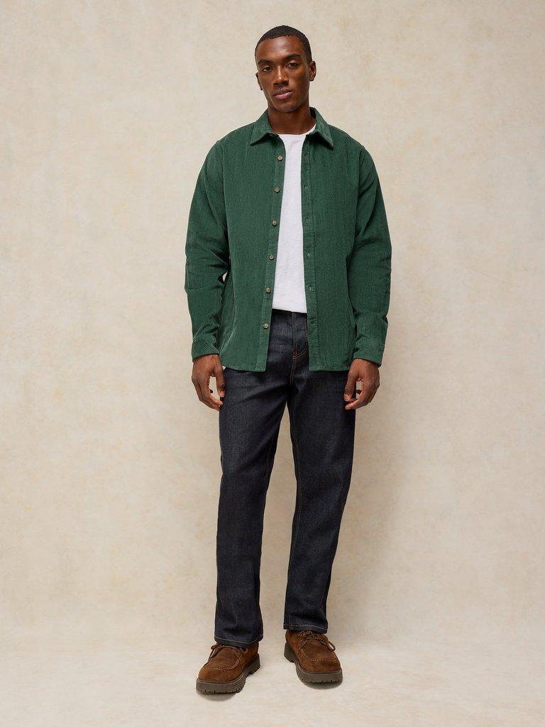 GRIFFIN CORD SHIRT in DK GREEN - MODEL FRONT