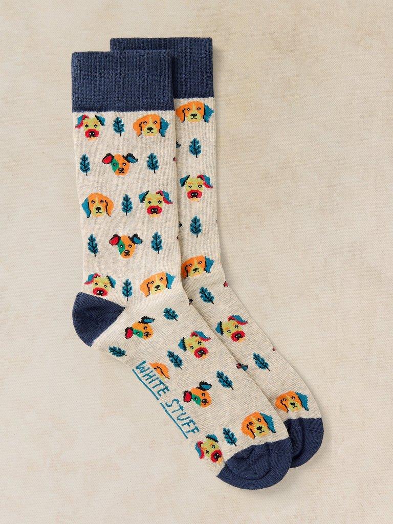 DOG FACES ANKLE SOCK in GREY MLT - FLAT FRONT
