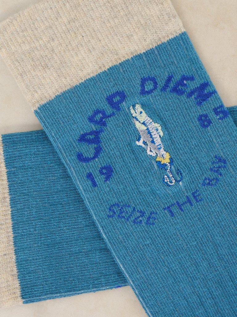 CARPE DIEM ANKLE SOCK in TEAL MLT - FLAT DETAIL