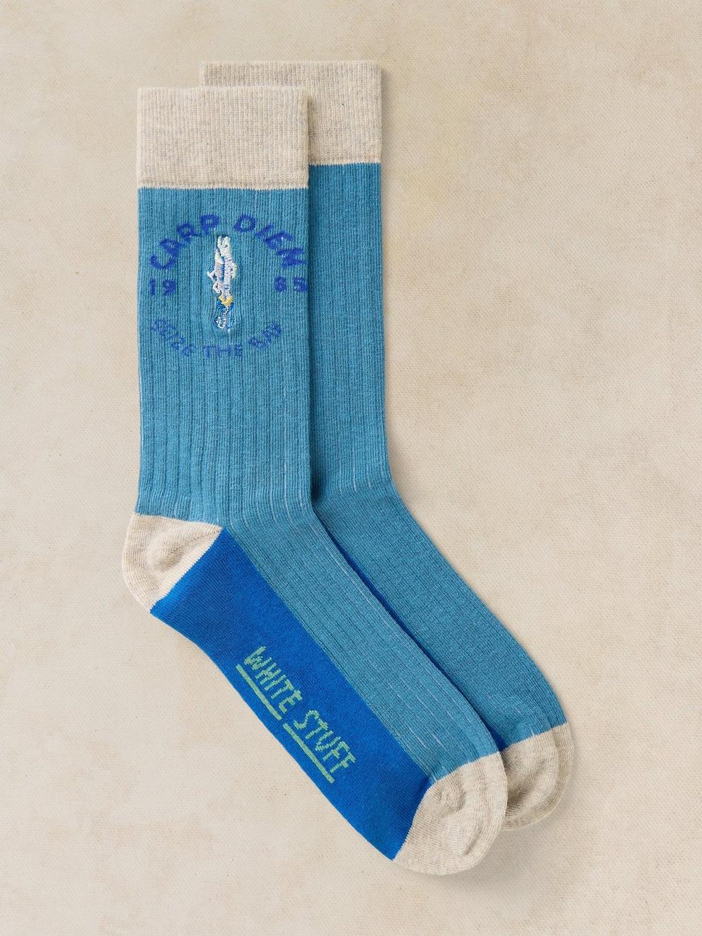 CARPE DIEM ANKLE SOCK in TEAL MLT - FLAT FRONT