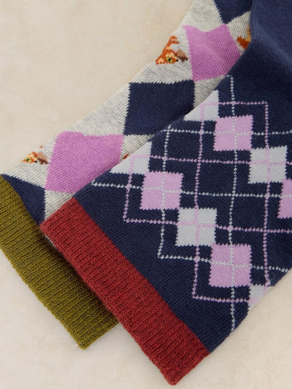 2PK ARGYLE SQUIRREL ANKLE SOCK in PURPLE MLT - FLAT DETAIL