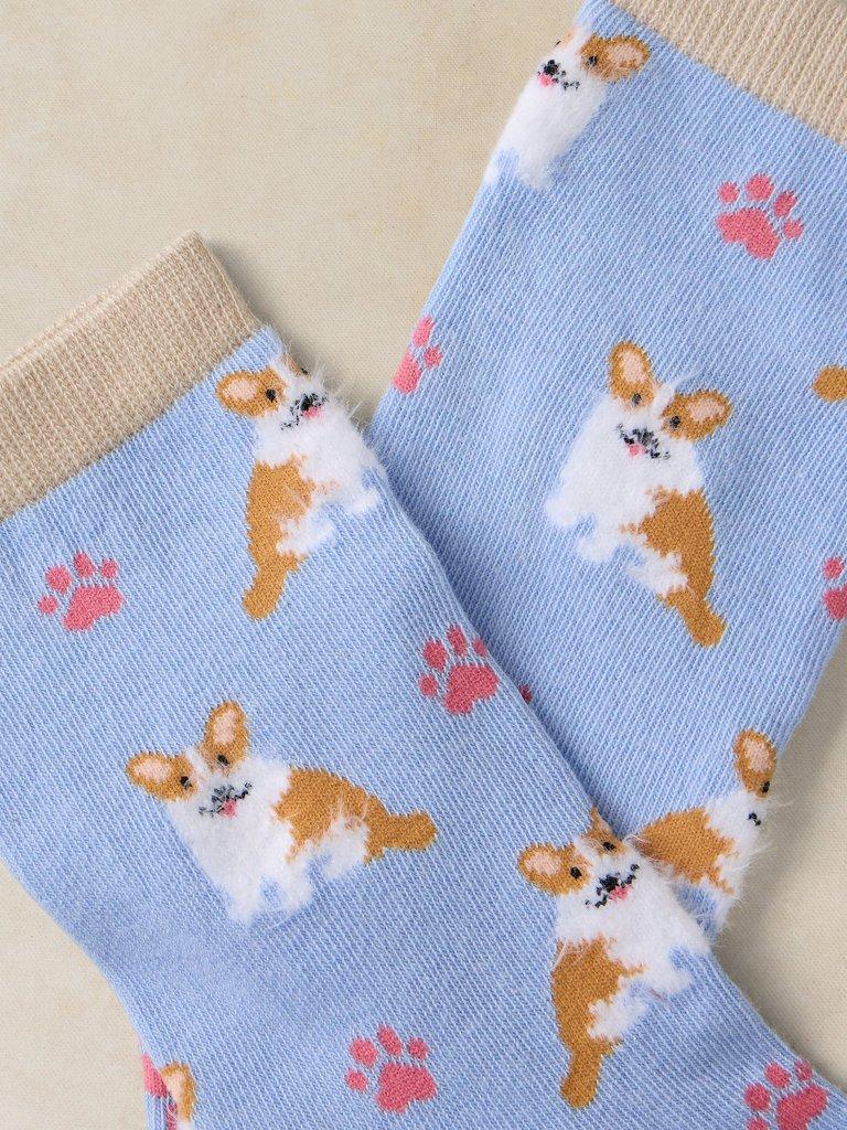 FLUFFY CORGI ANKLE SOCK in BLUE MLT - FLAT DETAIL