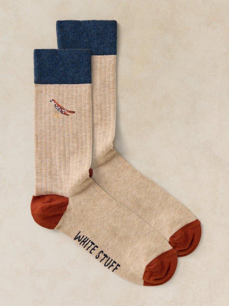 BIRD EMBROIDERY ANKLE SOCK in NAT MLT - FLAT FRONT