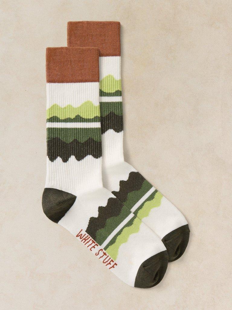 WAVY STRIPE RIB ANKLE SOCK in WHITE MLT - FLAT FRONT