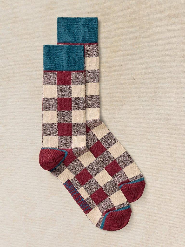 GINGHAM TEXTURE ANKLE SOCK in PLUM MLT - FLAT FRONT