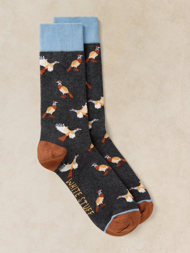 ALL OVER PHEASANT ANKLE SOCK in DK GREY - FLAT FRONT