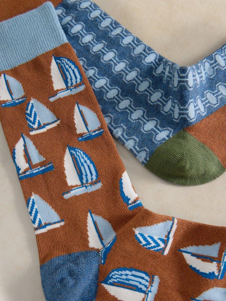 2PK SAILING ANKLE SOCK in DK CHART - FLAT DETAIL