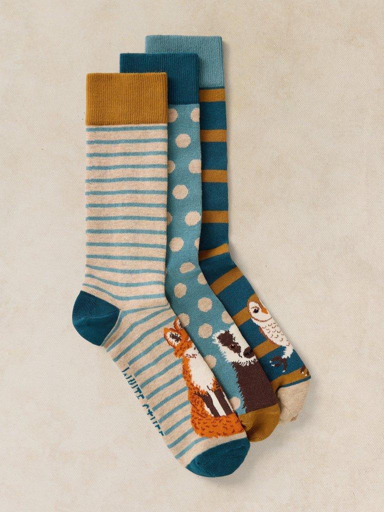 3PK WOODLAND ANKLE SOCKS in NAT MLT - FLAT FRONT
