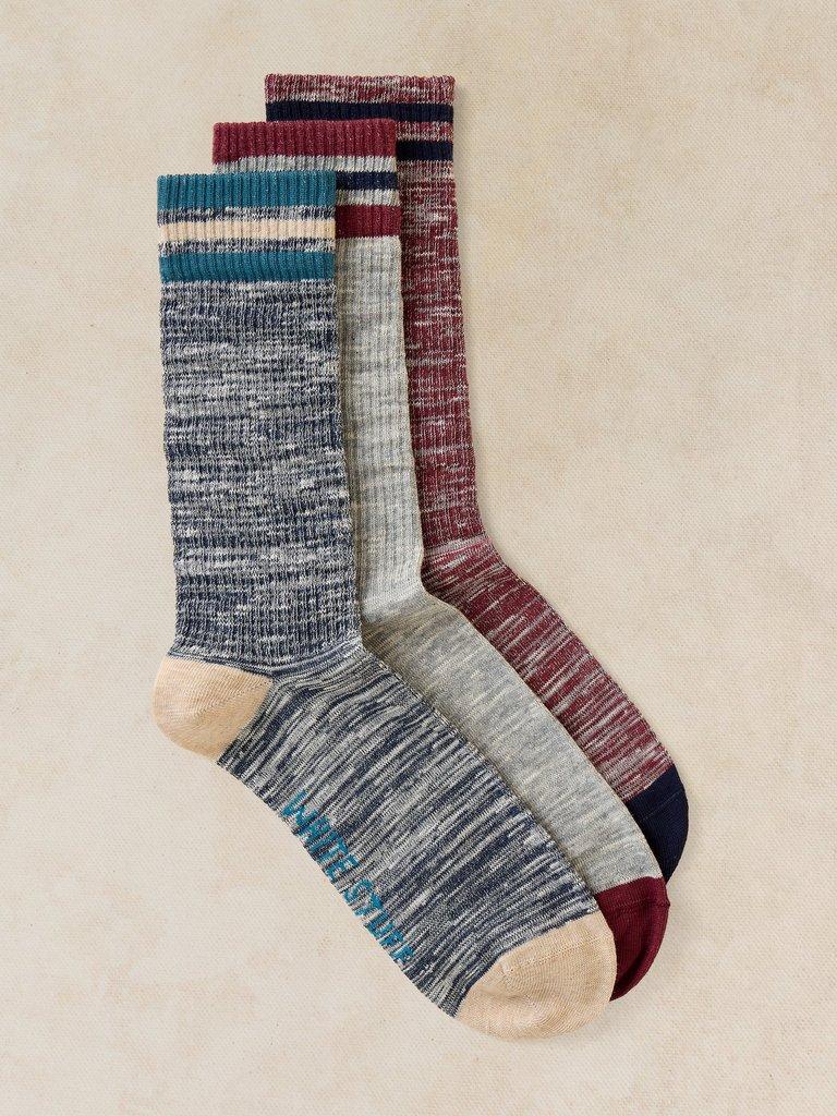 3PK SPORT RIB ANKLE SOCKS in BLUE MLT - FLAT FRONT