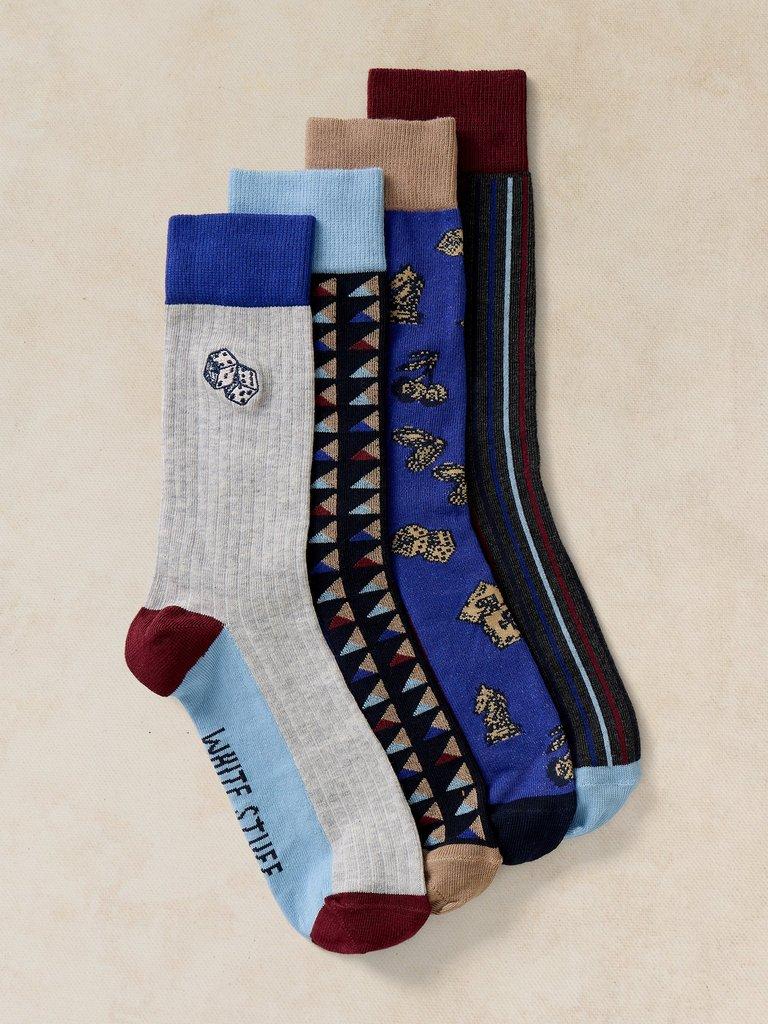4PK LUCKY DAY ANKLE SOCKS in BLUE MLT - FLAT FRONT