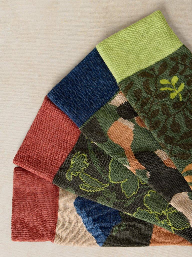 4PK FLORAL GEO ANKLE SOCKS in GREEN MLT - FLAT DETAIL