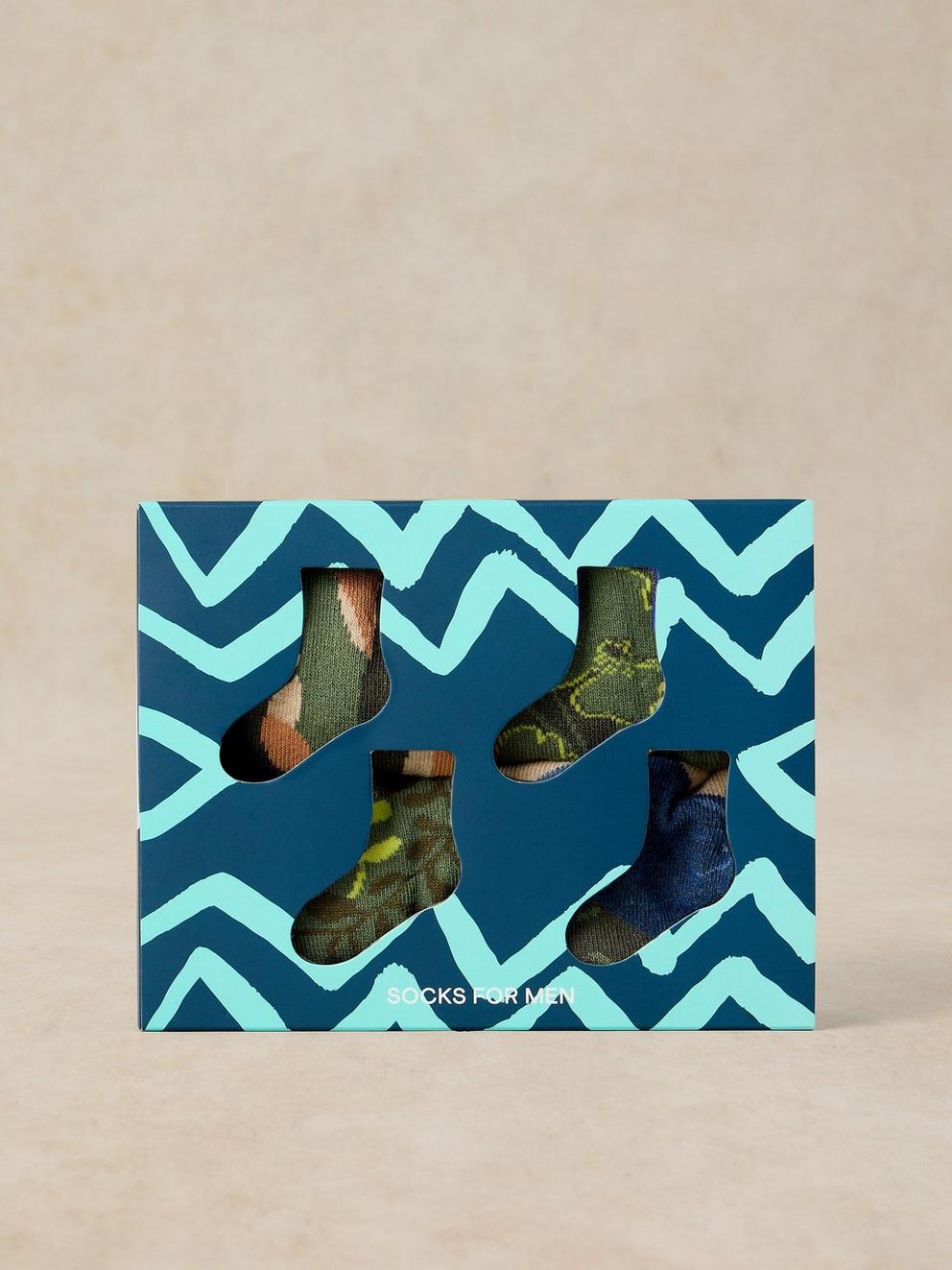 4PK FLORAL GEO ANKLE SOCKS in GREEN MLT - LIFESTYLE