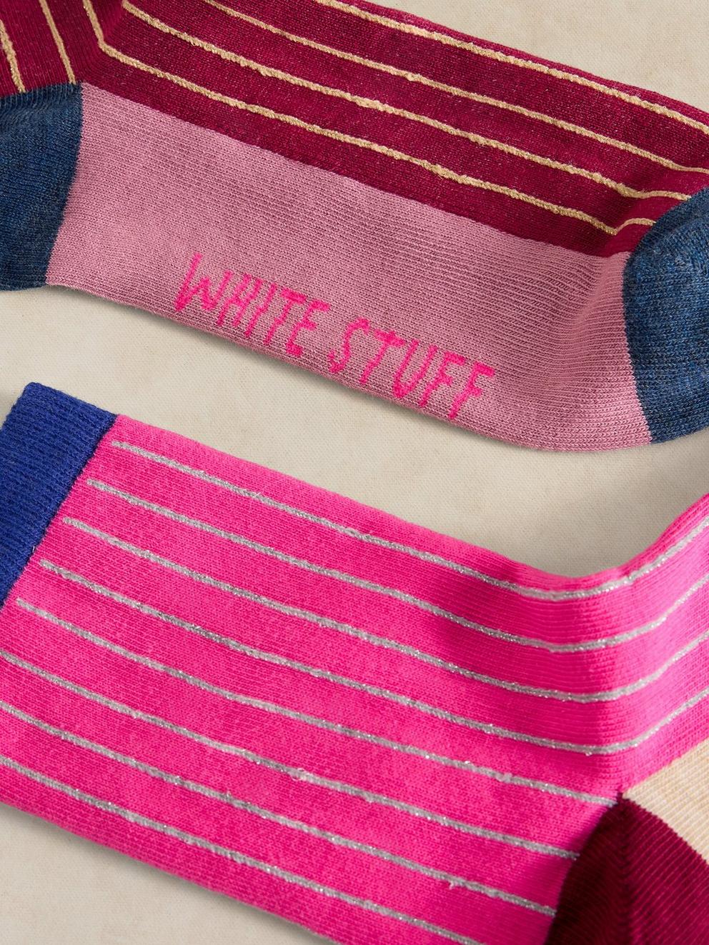 2PK COLOURBLOCK RIB ANKLE SOCK in PINK MLT - FLAT DETAIL