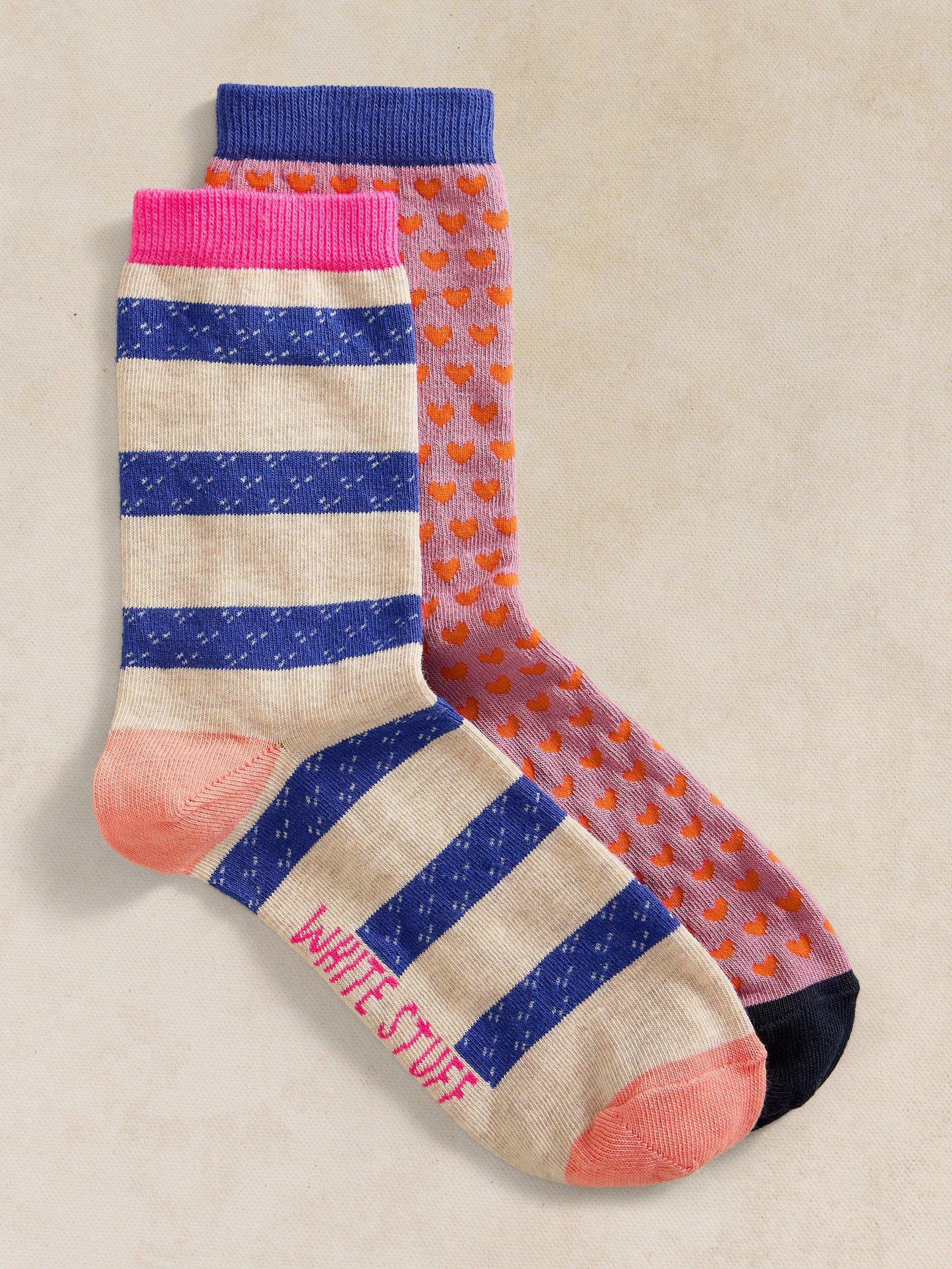 2PK STRIPE HEART ANKLE SOCK