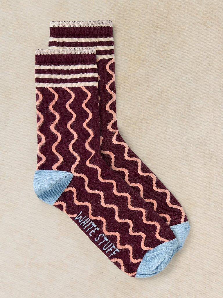 WAVY RIB ANKLE SOCK in PLUM MLT - FLAT FRONT