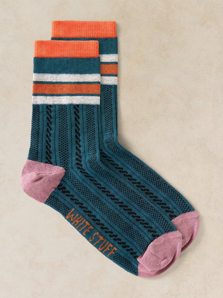 CABLE SPORT ANKLE SOCK in NAVY MULTI - FLAT FRONT