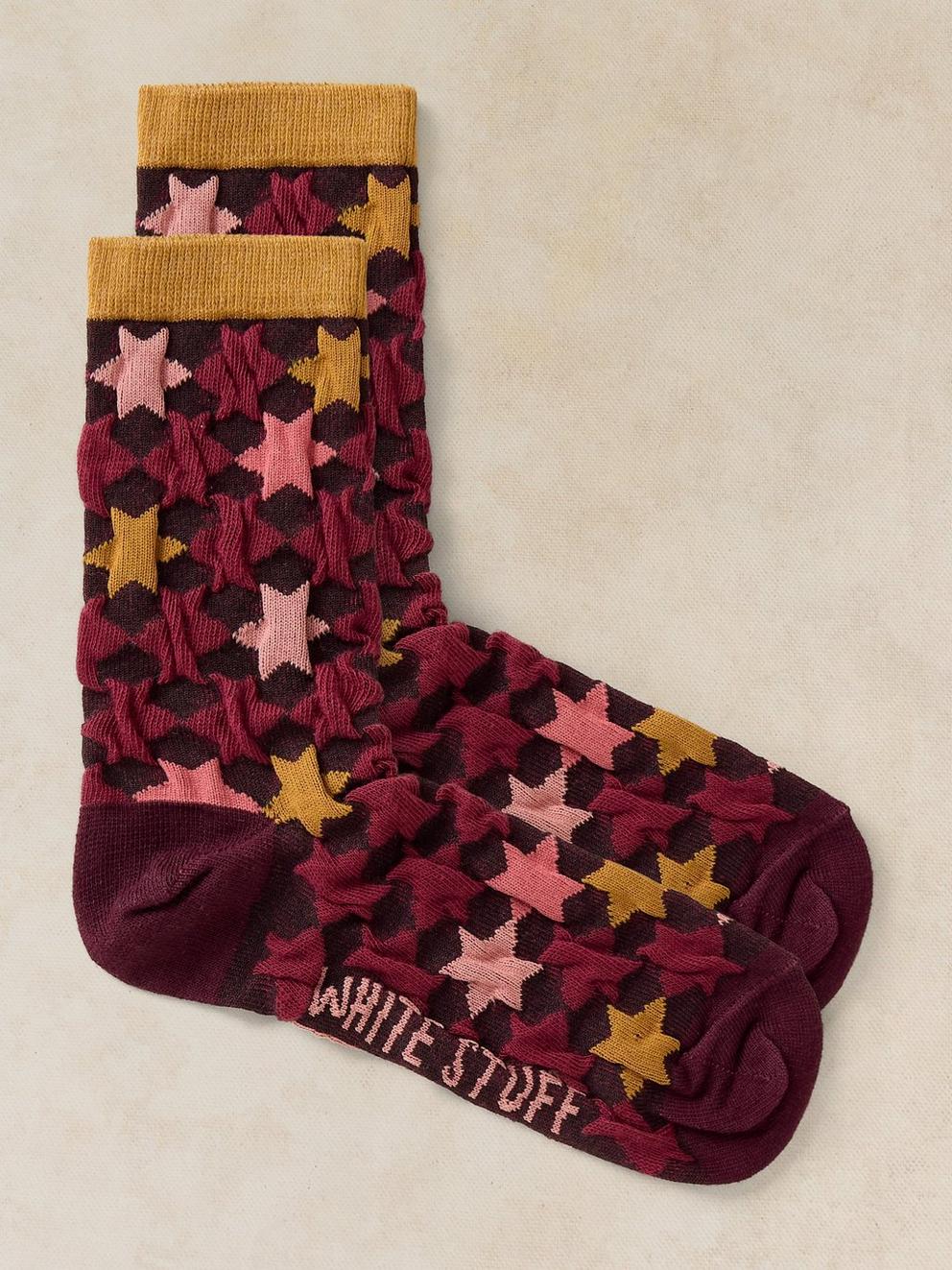 STAR TEXTURE ANKLE SOCK in PLUM MLT - FLAT FRONT