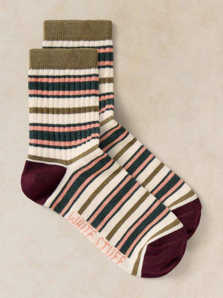 WIDE STRIPE RIB ANKLE SOCK in NAT MLT - FLAT FRONT