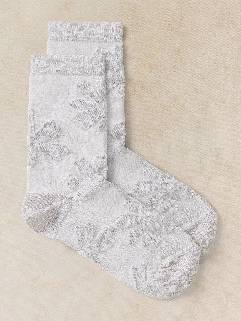 FLORAL TEXTURE ANKLE SOCK in GREY MLT - FLAT FRONT