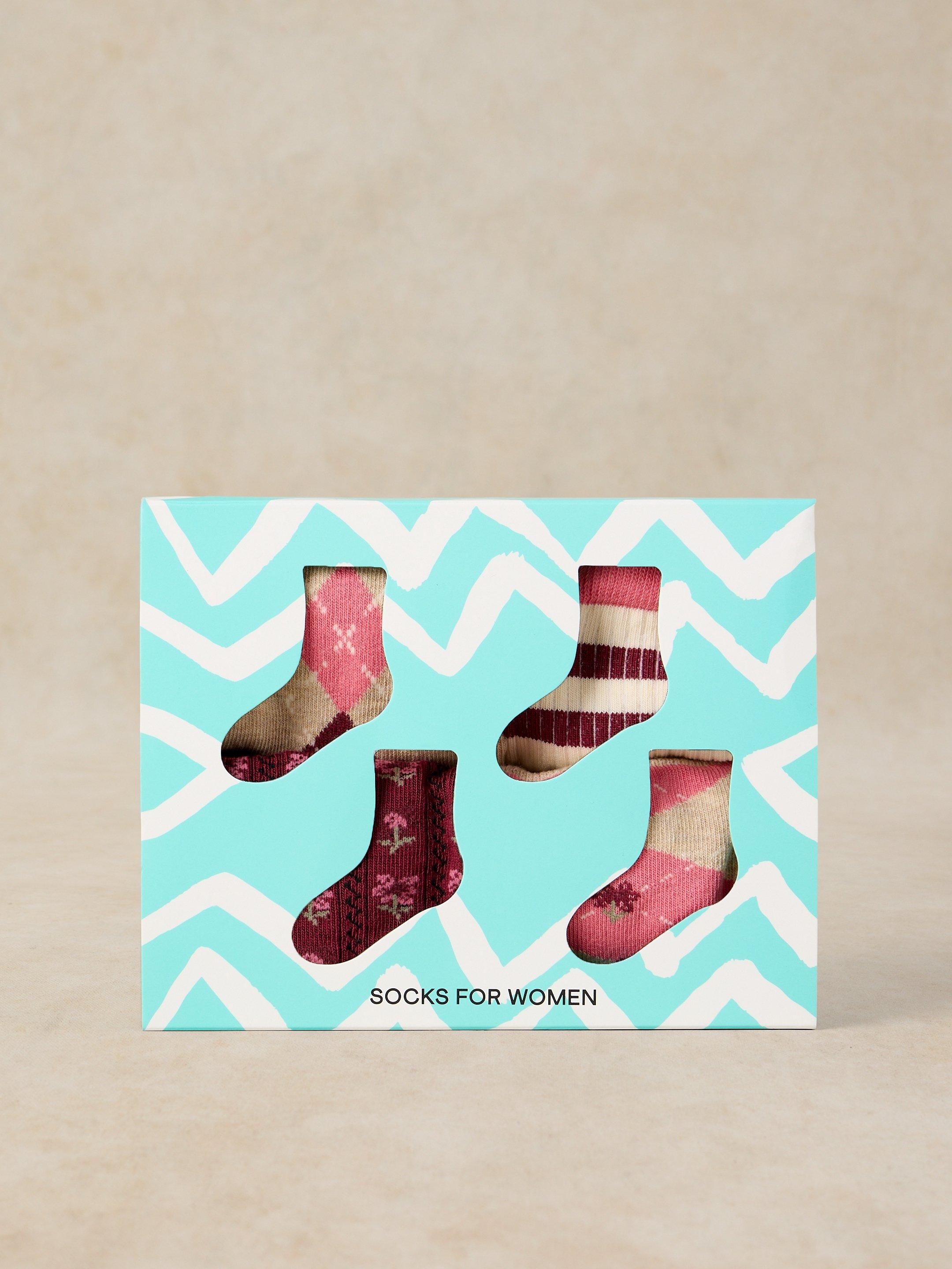 4PK ARGYLE PATTERN ANKLE SOCKS