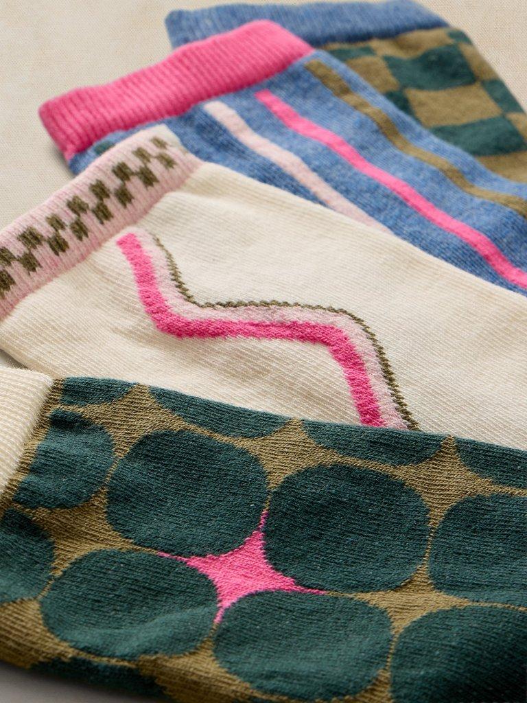 4PK GEO PRINT ANKLE SOCKS in TEAL MLT - FLAT DETAIL
