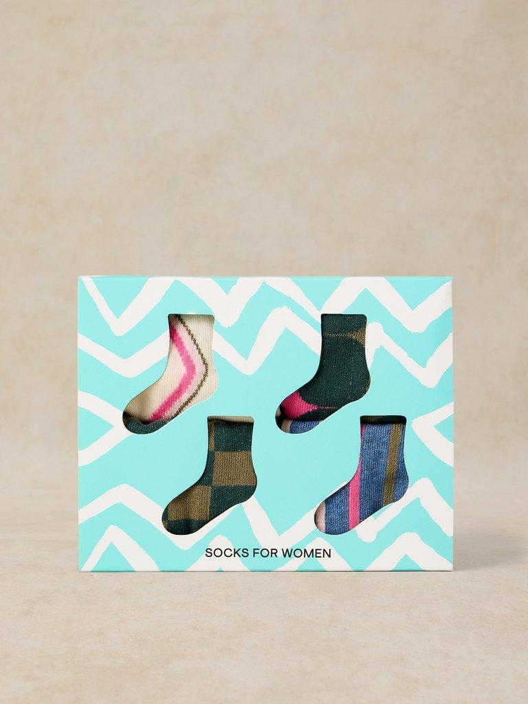 4PK GEO PRINT ANKLE SOCKS in TEAL MLT - LIFESTYLE