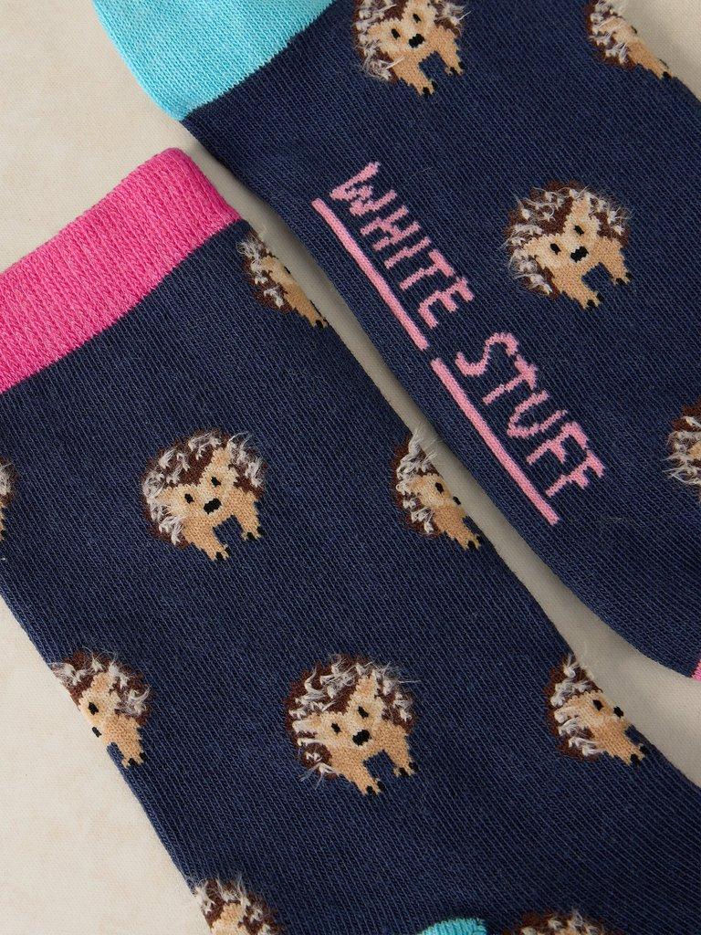 FLUFFY HEDGEHOG ANKLE SOCK in NAVY MULTI - FLAT DETAIL