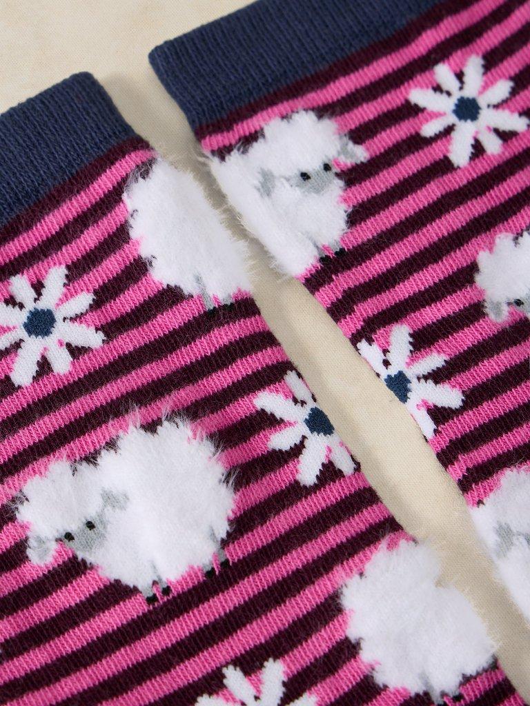 FLUFFY STRIPE SHEEP ANKLE SOCK in DK PINK - FLAT DETAIL