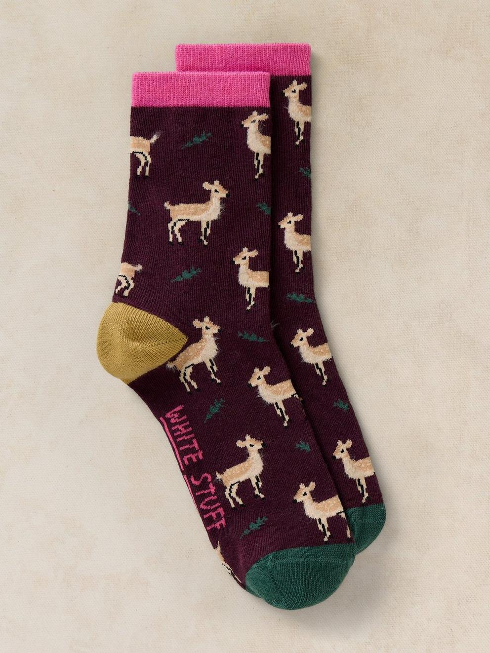 OH DEER ANKLE SOCK in DK PLUM - FLAT FRONT