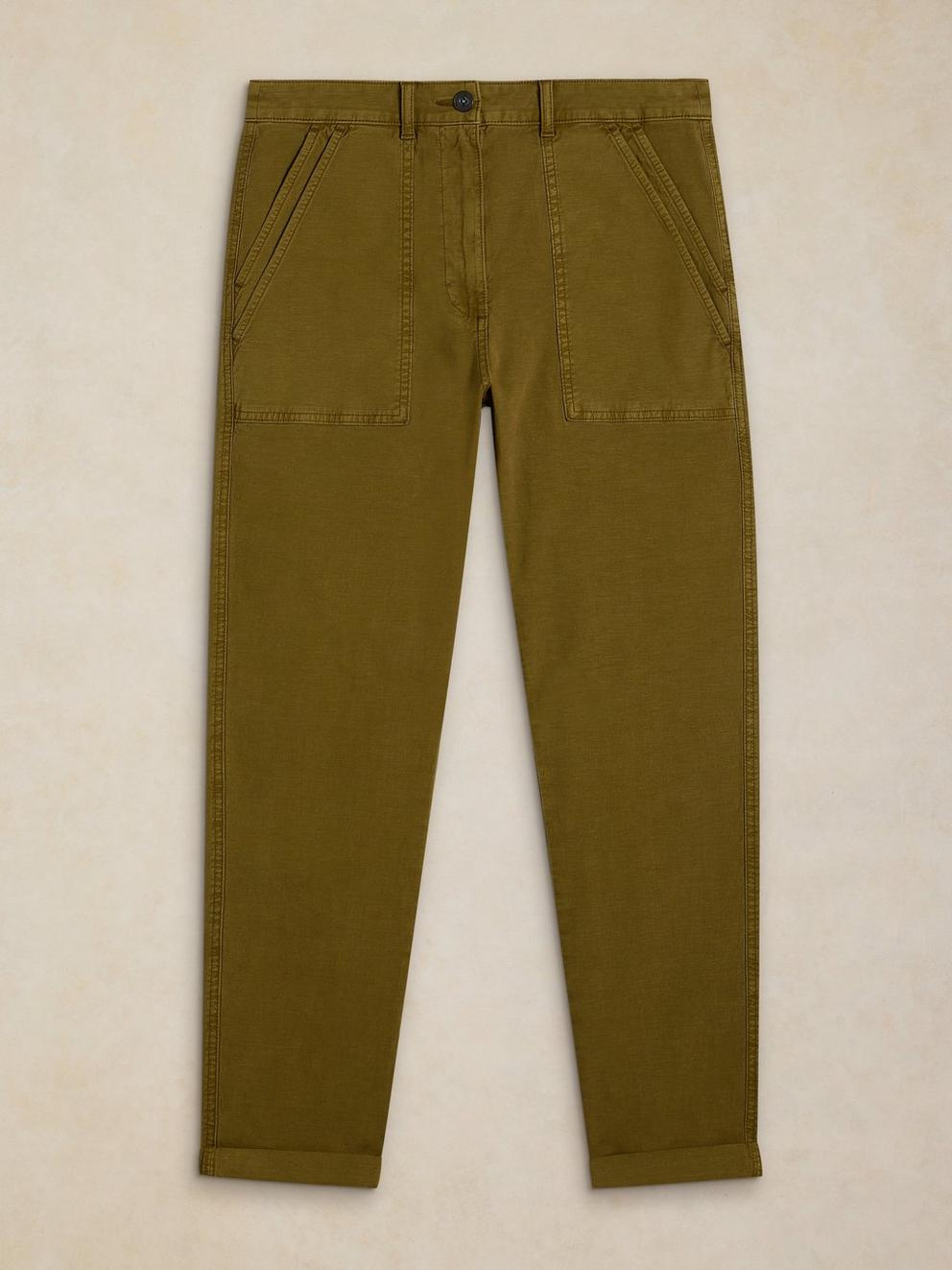 TWISTER CHINO TROUSER in KHAKI GRN - FLAT FRONT