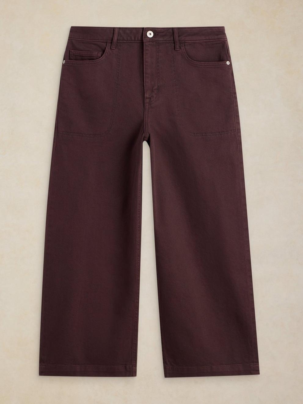 TIA WIDE LEG CROP JEAN in DK BROWN - FLAT FRONT