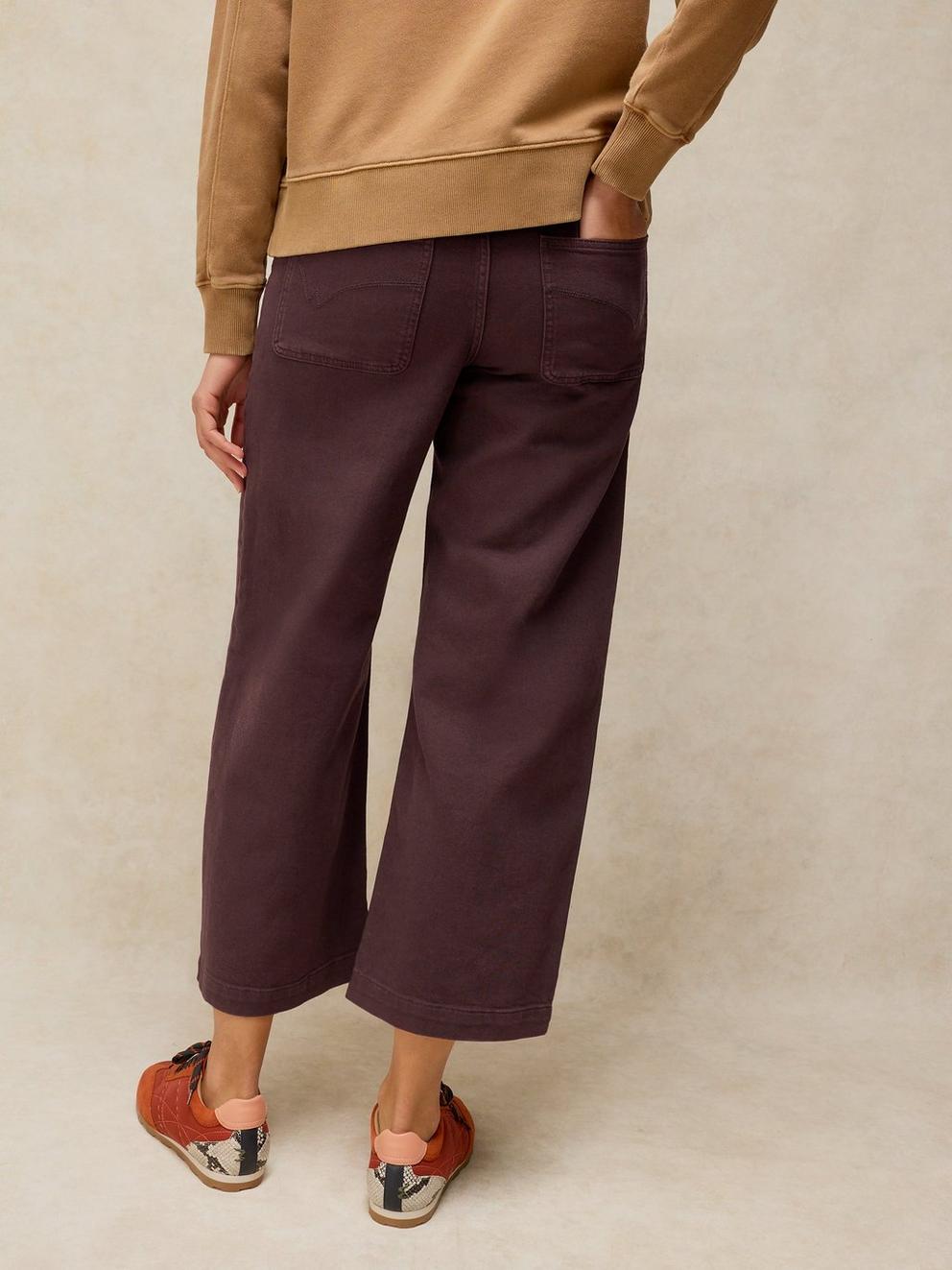 TIA WIDE LEG CROP JEAN in DK BROWN - MODEL BACK