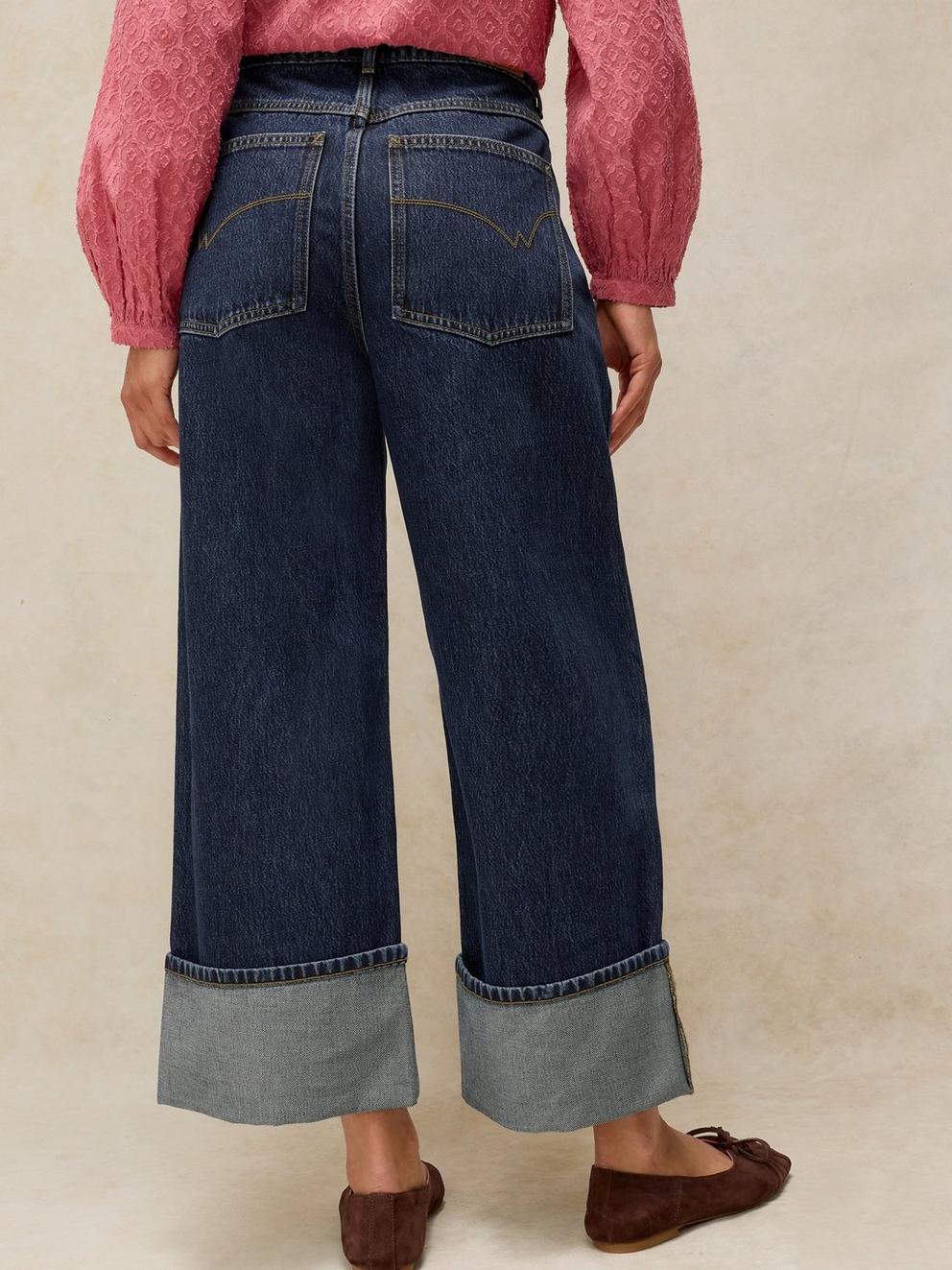 BAILEY STRAIGHT TURN UP JEANS in DK DENIM - MODEL BACK