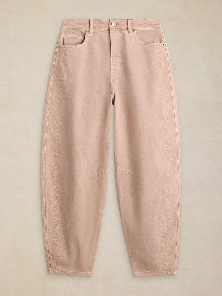 AUBREY EMBROIDERED BARREL JEAN in LGT NAT - FLAT FRONT