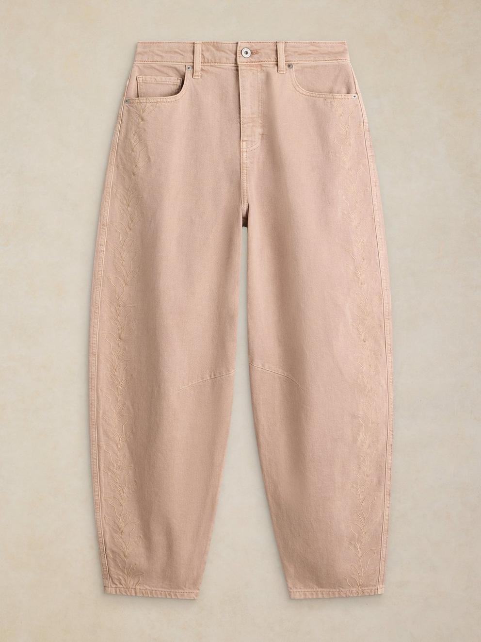 AUBREY EMBROIDERED BARREL JEAN in LGT NAT - FLAT FRONT