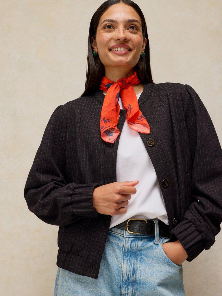 BONNIE BOMBER JACKET in NAVY MULTI - MODEL FRONT