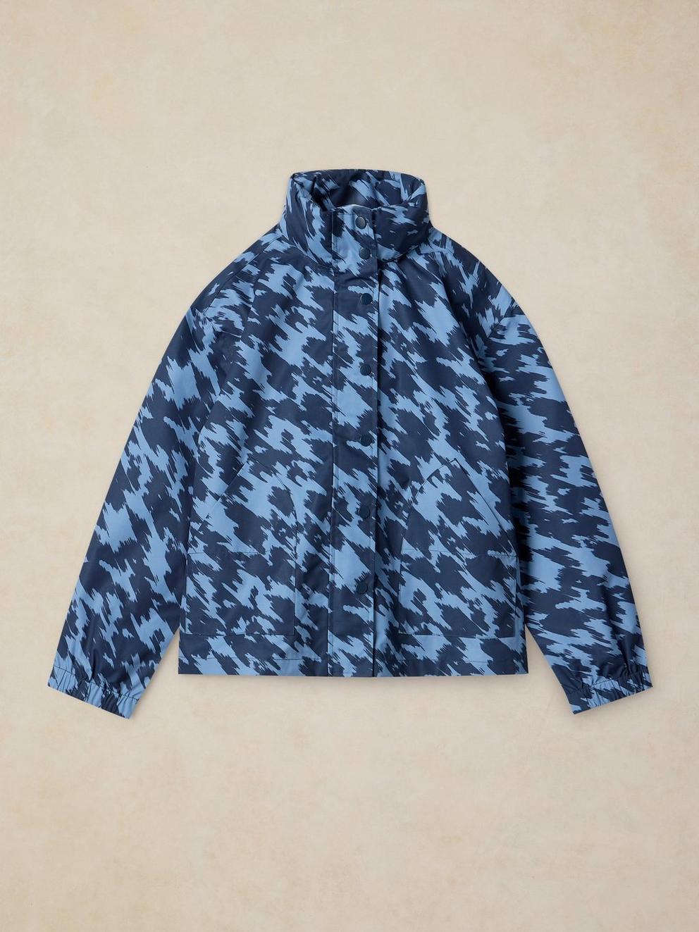 BETH SHORT WATERPROOF COAT in NAVY MULTI - FLAT FRONT