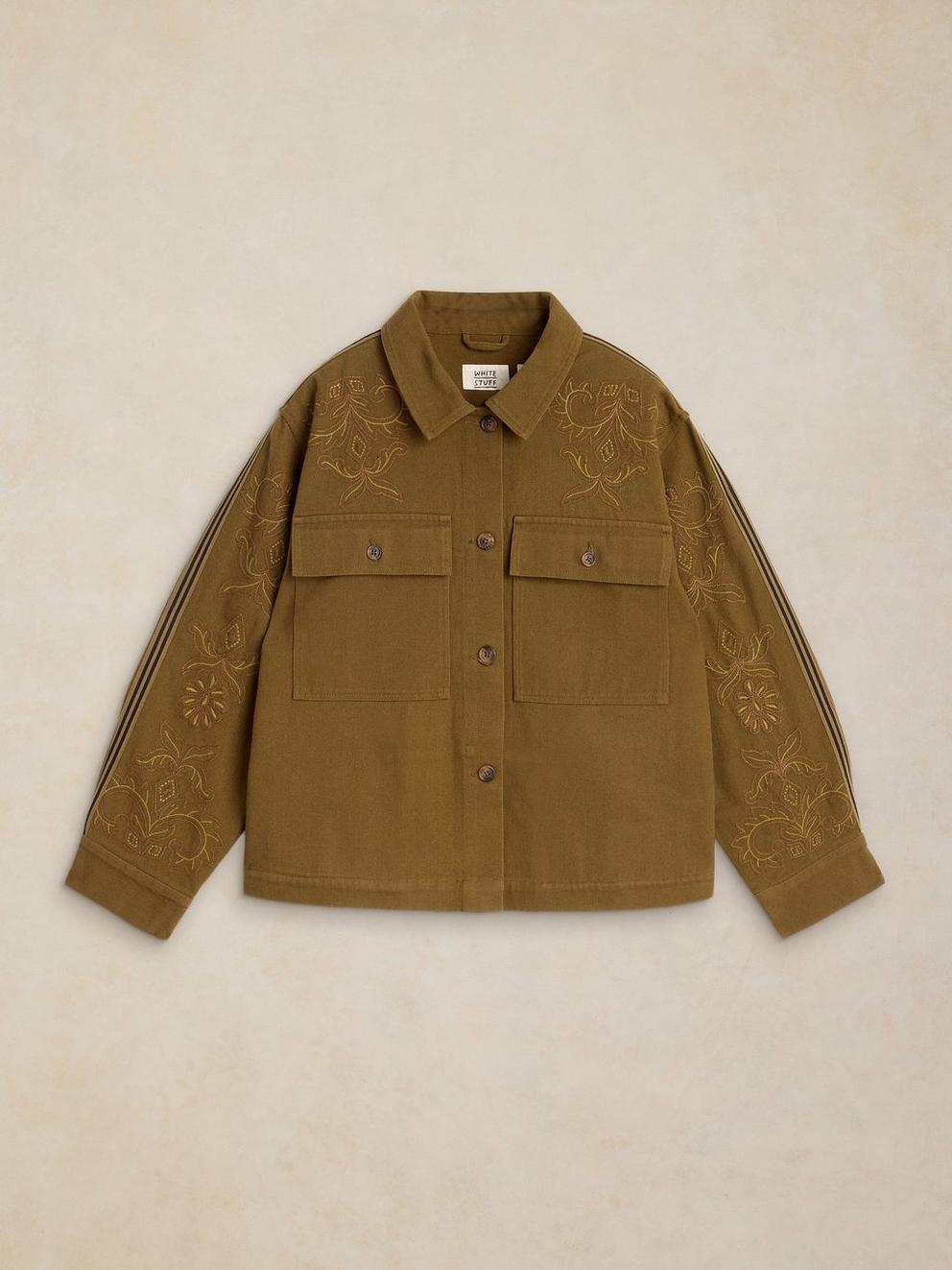 JADE EMBROIDERED JACKET in KHAKI GRN - FLAT FRONT
