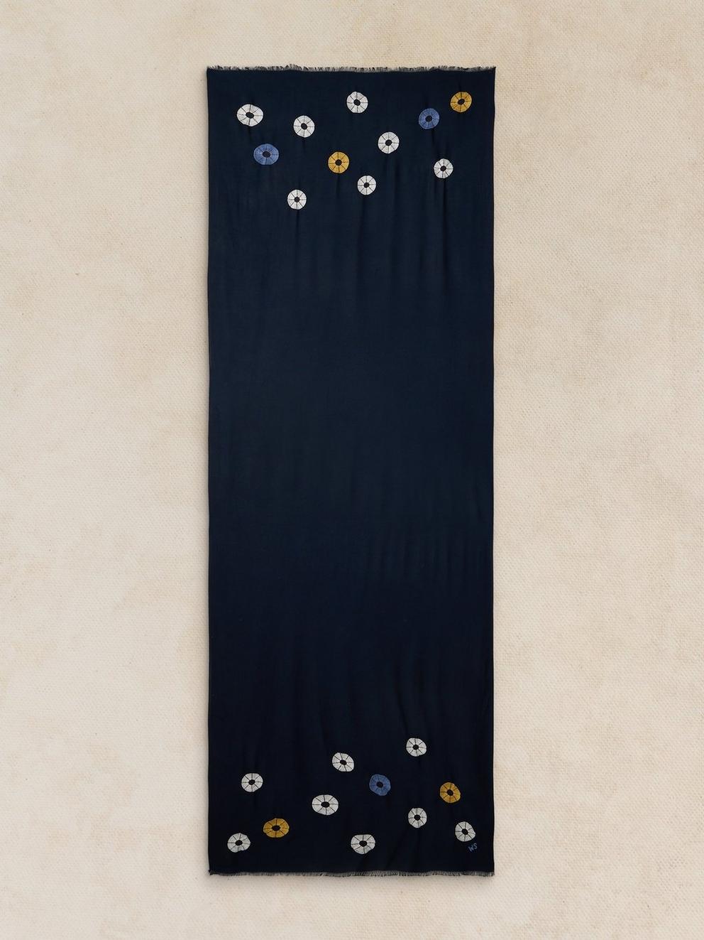 EMBROIDERED SCARF in NAVY PR - FLAT BACK