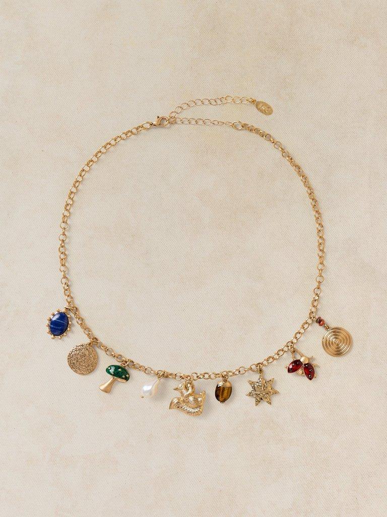 WOODLAND CHARM NECKLACE in GLD TN MET - FLAT FRONT