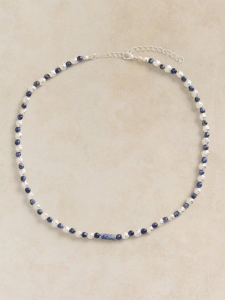 SEMIPRECIOUS BEAD NECKLACE  in BLUE MLT - FLAT FRONT
