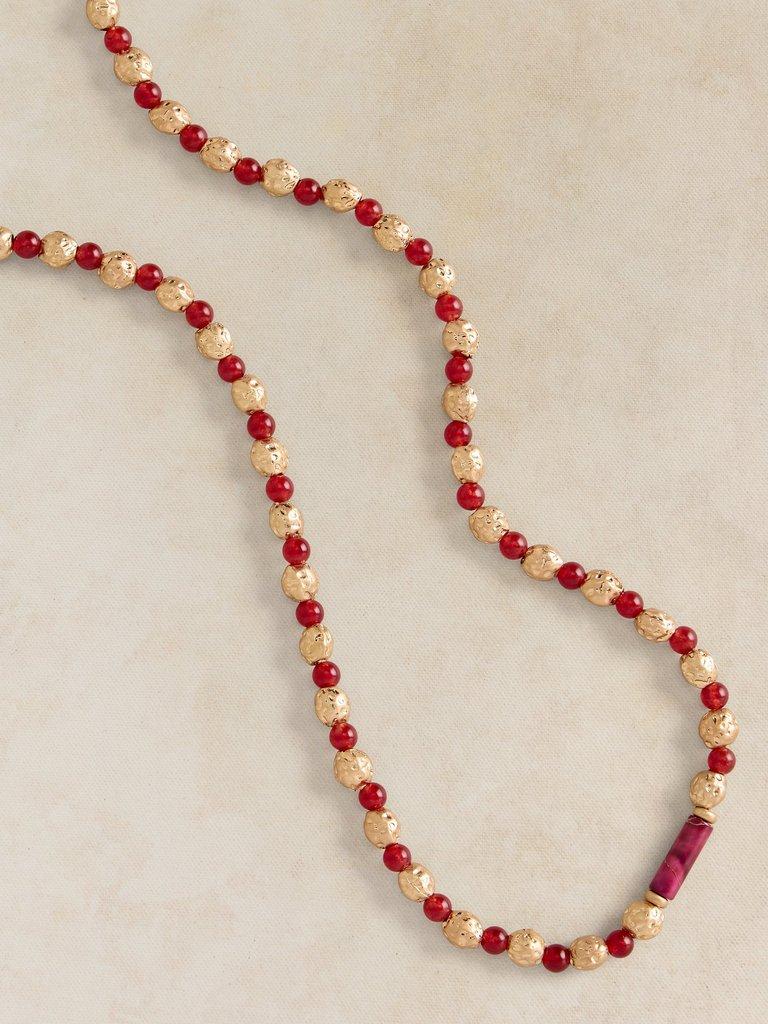 SEMIPRECIOUS BEAD NECKLACE  in GLD TN MET - FLAT DETAIL
