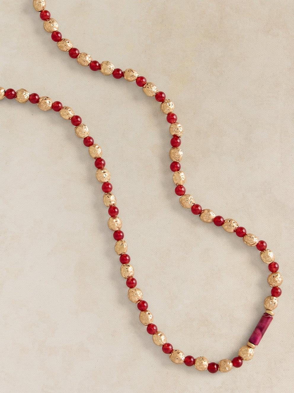 SEMIPRECIOUS BEAD NECKLACE  in GLD TN MET - FLAT DETAIL