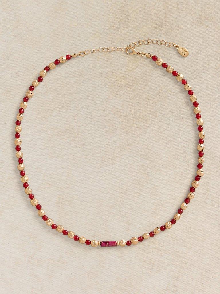 SEMIPRECIOUS BEAD NECKLACE  in GLD TN MET - FLAT FRONT